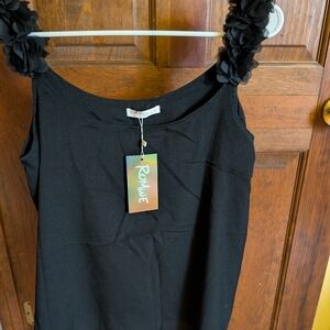 NWT ROMWE Black Sleeveless Top with Floral Straps